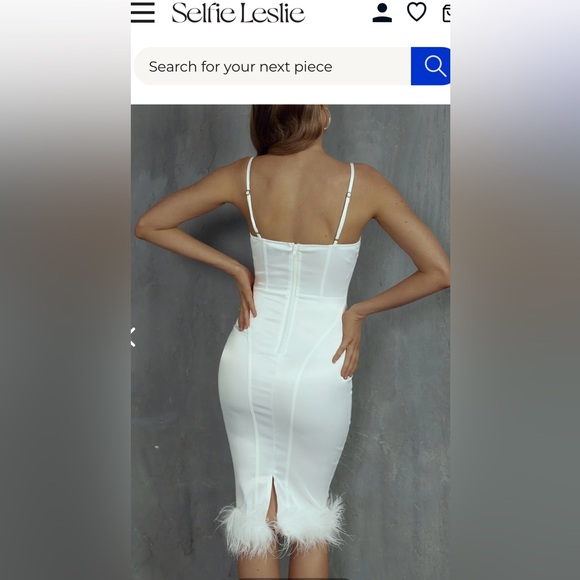 Selfie Leslie White Midi Dress with Feather Trim - Picture 5 of 5